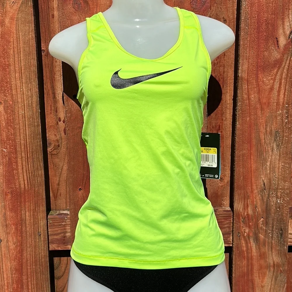 Nike Pro Dri-FIT Volt Neon Yellow Mesh Racerback Tank Top Size Small